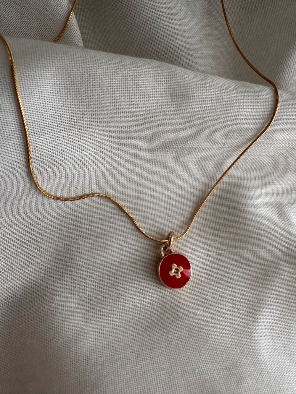LV Louis Vuitton Upcycled Floral Motif Pendant Necklace - Red and gold